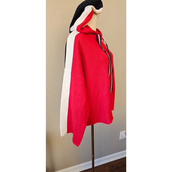 Tommy Hilfiger Colorblock Oversized Red Hoodie Sweater Logo Sleeve Women Size L - Picture 6 of 9